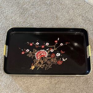 Vintage Japanese Floral Black Serving Tray